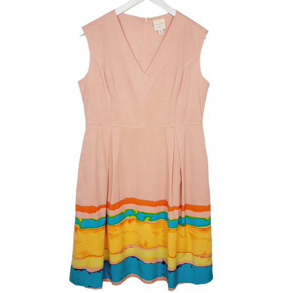 Tracy Reese Anthropologie Painterly Pleated Pink Fit & Flare Dress - Size 12 - Picture 2 of 7